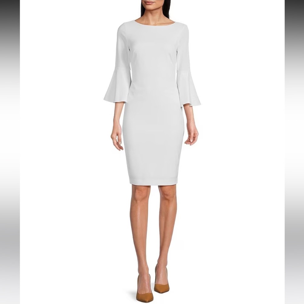 Calvin Klein 3/4 Bell Sleeve Boat Neck Sheath Dress
